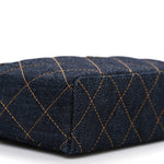 Denim Quilted Top Handle Slim Vanity Case With Chain Dark Blue Orange