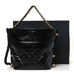 Crumpled Calfskin En Vogue Rope Hobo Bag Black