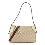 GG Supreme Monogram Textured Calfskin Small Emblem Shoulder Bag Beige Mystic White