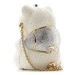 Pearl Crystal Sweetheart Bear Minaudiere Clutch White