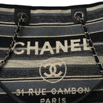 Striped Canvas Small Deauville Tote Dark Grey