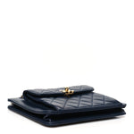 Lambskin Quilted Square Front Pocket Clutch With Chain Navy Blue