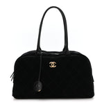 Suede Calfskin Large Perfect Bowling Bag Black