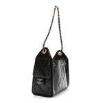 Shiny Crumpled Calfskin Quilted Mini Chanel 25 Handbag Black