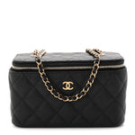 Caviar Quilted Small Vanity Case With Chain Black