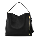 Pebbled Calfskin Small Alix Padlock Zip Hobo Bag Black