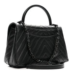 Caviar Chevron Quilted Small Coco Handle Flap So Black