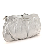 Metallic Calfskin Small Gancini Clutch Silver