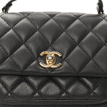 Calfskin Quilted Top Handle Flap Black