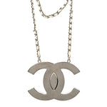 Metal Lambskin CC Mirror Crossbody Necklace Silver White