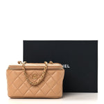 Lambskin Quilted Pearl Crush Small Vanity Case With Chain Beige