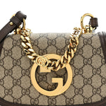 GG Supreme Monogram Textured Dollar Calfskin Mini Blondie Chain Shoulder Flap Bag Beige Ebony New Acero