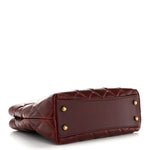 Glazed Calfskin Quilted Small Gold Bar Tote Red