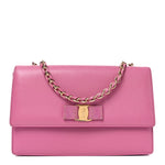 Printed Calfskin Vara Bow Chain Flap Crossbody Fuchsia