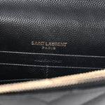 Grain De Poudre Matelasse Chevron Monogram Envelope Chain Wallet Black