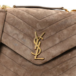 Suede Y Quilted Monogram Medium Loulou Chain Satchel Taupe