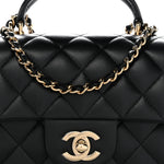 Lambskin Quilted Mini Top Handle Rectangular Flap Black