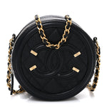 Caviar Quilted Round Filigree Crossbody Black