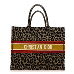 Canvas Velvet Embroidered Large Leopard Book Tote Tote Beige
