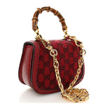 Moire Fabric Calfskin Rhinestone Monogram Monochrome Lizard Embossed Mini Bamboo 1947 Top Handle Chain Bag Red