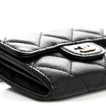Caviar Quilted Flap Card Holder On Chain Black
