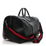 Soft GG Supreme Monogram Appia Calfskin Web Large Carry On Duffle Bag Black Grey