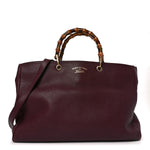 Pebbled Calfskin Large Bamboo Shopper Tote Burgundy