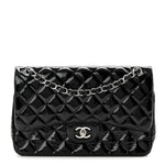 Patent Quilted Jumbo Double Flap Black