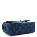Printed Denim Quilted Mini Rectangular Flap Dark Blue
