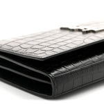 Calfskin Crocodile Embossed Cassandre Wallet On Chain WOC Black