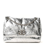 Metallized Arena Calfskin MIni Monaco Chain Shoulder Bag Silver