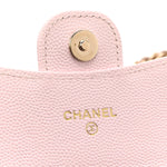 Caviar Quilted Flap Card Holder On Chain Pink