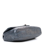 Metallic Crackled Calfskin Perforated Drill Flap Silver