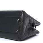 Metallic Grained Calfskin Medium Woven Chain Shopping Bag Black