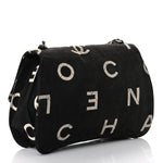 Canvas Quilted Letter Printed Flap Black