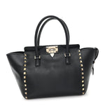 Vitello Small Rockstud Double Handle Tote Black