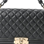 Calfskin Quilted Medium Boy Top Handle Flap Black