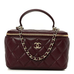 Lambskin Quilted Small Top Handle Vanity Case With Chain Burgundy