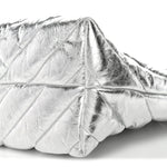 Metallic Crushed Calfskin Quilted Medium Crush Carry All Tote Bag Silver