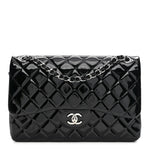 Patent Quilted Jumbo Double Flap Black