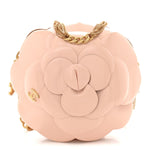 Patent Lambskin Camellia Bouquet Clutch With Chain Light Pink