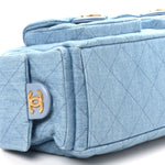 Washed Denim Quilted Large Trendy Pockets Hobo Blue