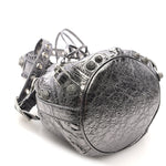 Metallic Agneau Arena Crystal Le Cagole Bucket Bag XS Silver