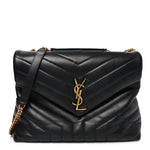 Calfskin Y Quilted Monogram Medium Loulou Chain Satchel Black