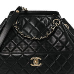 Lambskin Quilted Drawstring Bag Black
