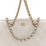Caviar Quilted Barrel Clutch With Chain White