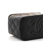 Caviar Quilted Small Vanity Case With Chain Black