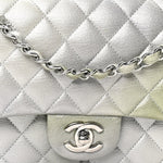 Metallic Goatskin Quilted Ombre Medium Double Flap Grey Green