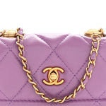 Shiny Lambskin Quilted Extra Mini Flap Purple