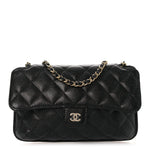 Caviar Fabric Foldable Tote Bag With Chain Black Multicolor
